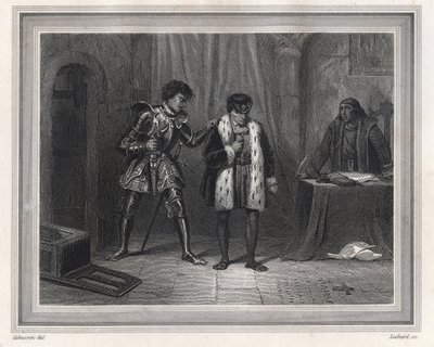 Lodewijk XI gevangene van Karel de Stoute Hertog van Bourgondië - Koning van Frankrijk Lodewijk XI (koning 1461-1483) ontmoet zijn tegenstander Karel de Stoute Hertog van Bourgondië in 1467-1477 in Peronne in oktober 1468, periode van de Ligue du Bien Publ door Unknown artist