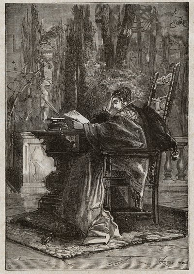 Lucrezia Borgia (1480-1519) door stervende hand aan Leo X (Leone 10) (1475-1521) - gravure uit 