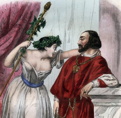 Lucrezia Borgia (1480-1519) met haar broer Cesare Borgia. Gravure uit 1842 in 