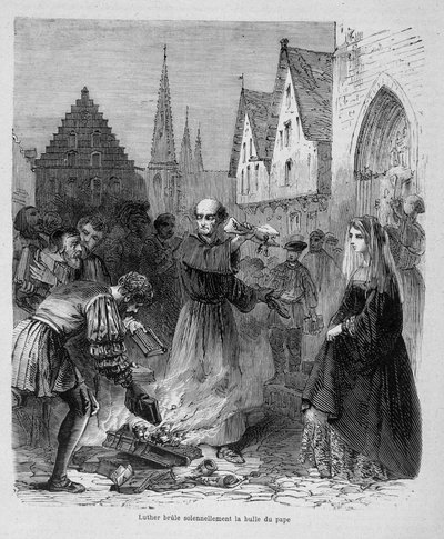 Luther verbrandt plechtig de pauselijke bul - in 