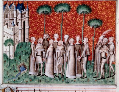 Machaut vindt zijn dame. Miniatuur uit een partituur in 