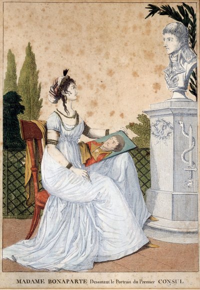 Madame Bonaparte tekent het portret van Eerste Consul Josephine de Beauharnais voor de buste van haar echtgenoot Napoleon Bonaparte door Unknown artist