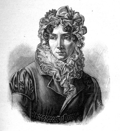 Madame de Genlis - Portret van Stéphanie Felicite Du Crest de Saint-Aubin (1746-1830), Gravin van Genlis, Franse schrijfster. door Unknown artist