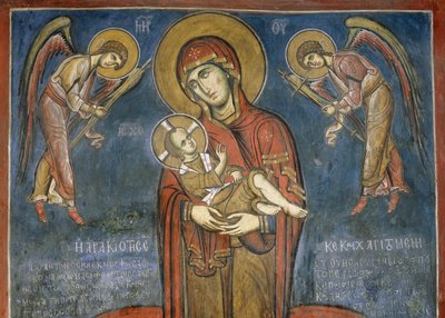 Madonna met Kind tussen Aartsengelen, fresco (1192), Panayia Tou Araka Kerk (Kerk van Onze-Lieve-Vrouw van de Erwt) (Unesco Werelderfgoedlijst, 2001), Lagoudhera, Troodos-gebergte, Cyprus door Unknown artist