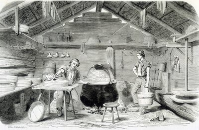 Het maken van Gruyère kaas in een Zwitsers chalet, of kaasfabriek in de Alpen - in De wonderen van de industrie door Louis Figuier door Unknown artist