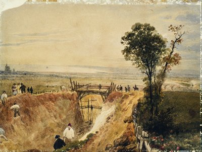 Aanleg van de Shoreham-spoorweg, ca. 1840 (aquarel op papier) door Unknown artist