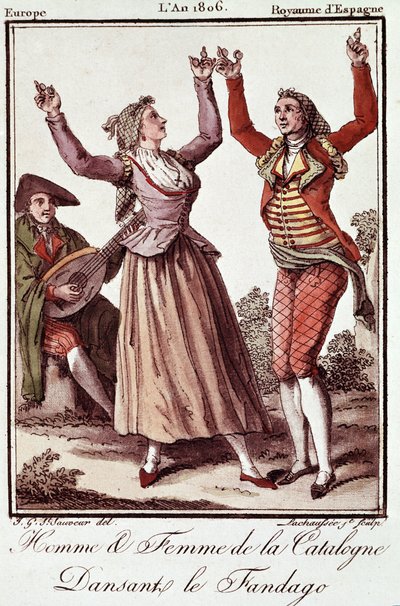 Man en vrouw uit Catalonië dansen de Fandango door Unknown artist