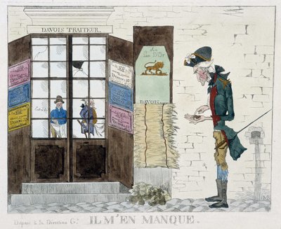 Man zonder geld voor de cateringwinkel - gravure door Unknown artist