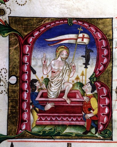 Manuscript van een liturgisch lied. Miniatuur die de opstanding voorstelt. 15e eeuw. Kerk van de Gekroonde Maagd van Lodi door Unknown artist