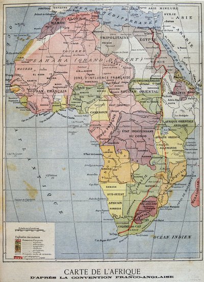 Kaart van Afrika volgens de Frans-Engelse Conventie - in Le Petit Journal van 09/04/1899 door Unknown artist