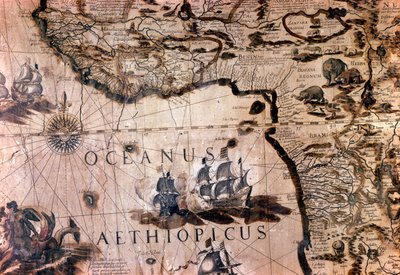 Kaart van Afrika: detail met de Golf van Benin en het eiland Sint-Helena. 17e eeuw Rome Italiaanse Geografische Vereniging door Unknown artist