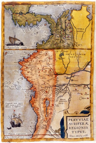 Kaart van Colombia en Peru. 1590. door Unknown artist