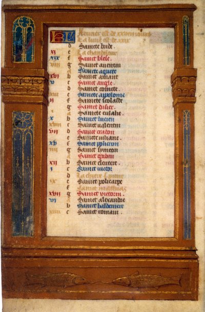 Maartkalender met het teken van Vissen - Miniatuur uit de Middeleeuwen door Unknown artist