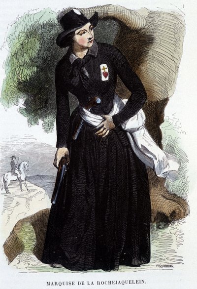 Markiezin de La Rochejaquelein (of La Rochejacquelein) (1772 - 1857) (op de borst het insigne van de Vendéens), gravure uit de 19e eeuw door Unknown artist