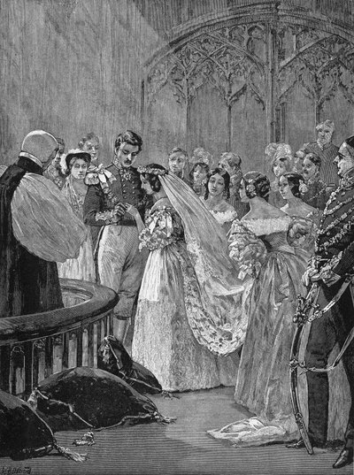 Huwelijk van Koningin Victoria I (1819-1901) en Prins Albert (1819-1861), in de Koninklijke Kapel van Saint James Castle, 10 februari. door Unknown artist