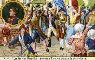 Marseille Federates arriveren in Parijs zingend Marseillaise - chromo., eind 19e eeuw door Unknown artist