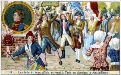Marseille Federates arriveren in Parijs zingend de Marseillaise - chromo., eind 19e eeuw door Unknown artist