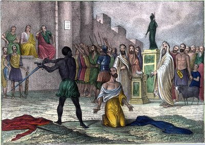 Martelaarschap van Sint Cyprianus (Cipriano) in 258, eerste bisschop van Carthago ter dood veroordeeld. in 