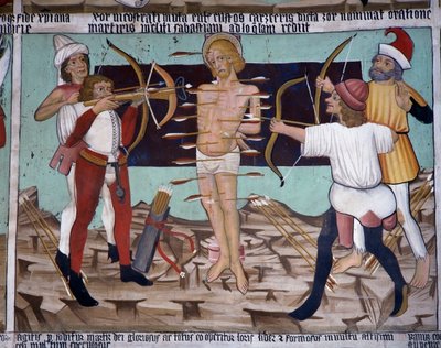 Martelaarschap van St. Sebastian, het leven van Sint Sebastian (15e eeuw), fresco