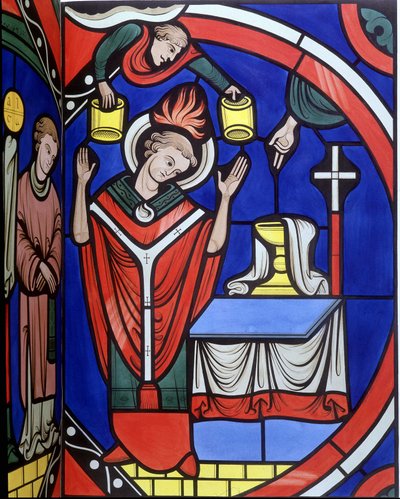 Mass. College gelijkenis van een glas-in-loodraam uit de kathedraal van Le Mans. 19e-eeuwse tracering door Unknown artist