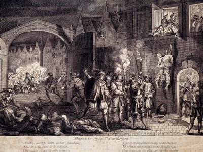 Bloedbad van Sint Barthelemy (Sint Barthelemy) in Parijs in de nacht van 24 augustus 1572. Gravure uit de 16e eeuw. Pau, Musee Du Chateau door Unknown artist