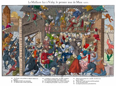 Bloedbad van de protestantse bevolking in Wassy (Vassy) op 01/03/1562 door de mensen van Guise (begin van de godsdienstoorlogen) door Unknown artist