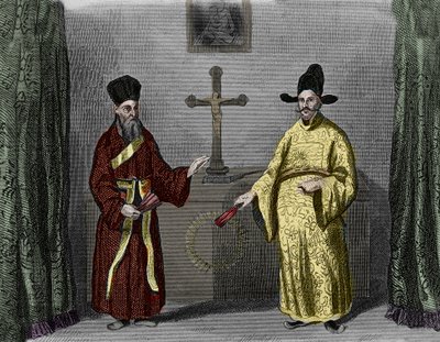 Matteo Ricci met bekeerling Paul Ly - Portret van Matteo Ricci (1552-1610) (links), Italiaanse jezuïet, en Paul Ly, grote verspreider van het christelijk geloof in China door Unknown artist