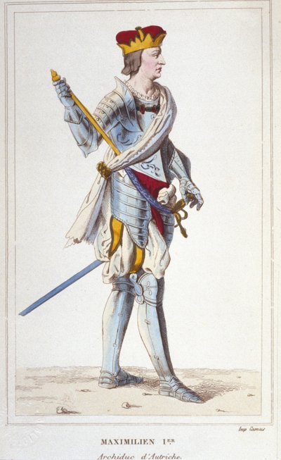 Maximiliaan I (van Habsburg). Aartshertog van Oostenrijk, Koning van de Romeinen en Duits keizer (1459 - 1519). Gravure uit 1830 door Unknown artist