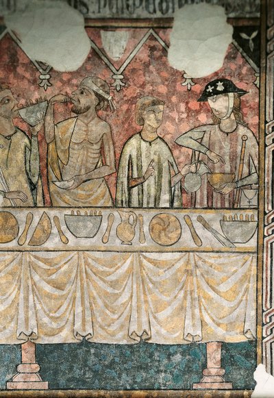 Maaltijdscène in de refter van de Pelerins, detail, uit de kathedraal van Lleida door Unknown artist