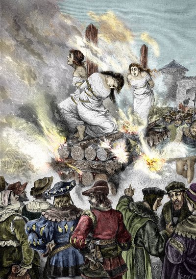 Middeleeuwse inquisitie: Verbranding van heksen in een Franse stad door Unknown artist