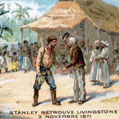 Ontmoeting tussen Sir Henry Morton Stanley (1841-1904) en David Livingstone (1813-1873) in 1871 door Unknown artist