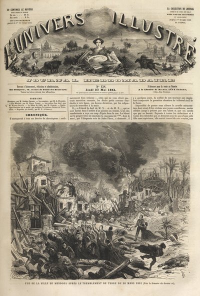 Mendoza, Argentinië - Aardbeving van 1861 - Seisme van 1861 in Mendoza - Argentinië - 20 maart 1861 - Het Illustere Universum in 1861 door Unknown artist
