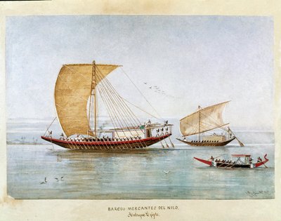 Koopvaardijschip op de Nijl in het oude Egypte door Unknown artist