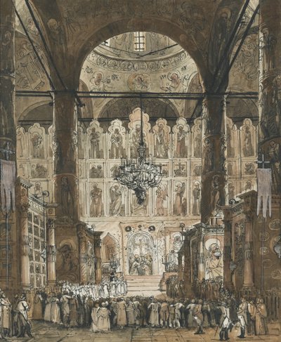 Mis in de kathedraal van de Dormitie in het Kremlin van Moskou door Unknown artist