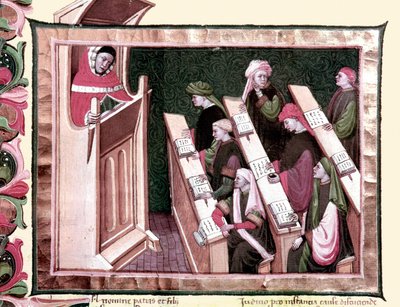 Middeleeuwen: Onderwijs aan een universiteit. Manuscript uit het begin van de 15e eeuw. Biblioteca Nazionale Centrale de Florence. door Unknown artist