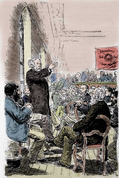 Mikhail Aleksandrovich Bakunin (1814-1876), Russische anarchist op het Bale Congres in Zwitserland in september 1869 door Unknown artist