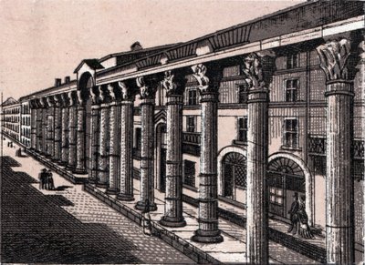Milaan, Italië: uitzicht op de zuilengalerij van San Lorenzo. Uit 
