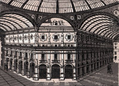 Milaan, Italië: uitzicht op de Galleria Vittorio Emanuele. Uit 