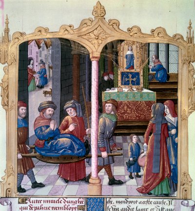 Wonderen van Saint Louis: Koning Louis IX (1214-1270) genas een verlamde. Miniatuur uit een manuscript 