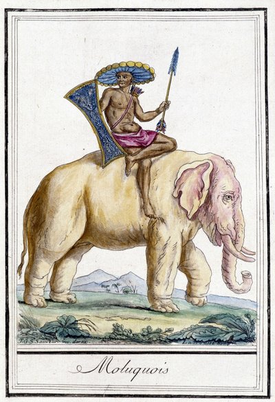 Molukse man op een olifant (Molukken, Indonesië) door Unknown artist