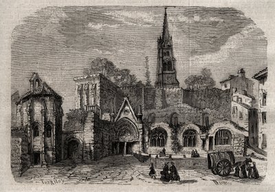 Monolithische kerk in Saint-Emilion - Kerk monolithe van Saint Emilion in Gironde - gravure in 