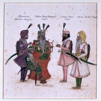 Moonshee Bishun Singh, Maha Raja Ranjeet Singh, Raja Dian Singh, Sirdar Dulla Singh door Unknown artist