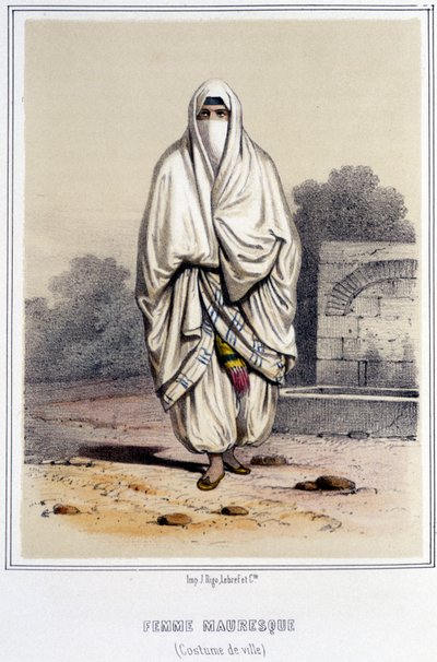 Moorse vrouw in stadskostuum in Algiers tijdens de tweede helft van de 19e eeuw door Unknown artist
