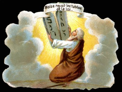 Mozes ontvangt de tafelen van de wet (10 geboden) - Chromo door Unknown artist