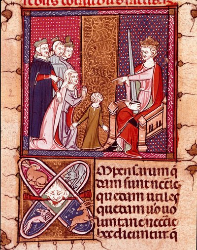 Moeder en kind verschijnen voor een koning, vertegenwoordiger van Justitie door Unknown artist