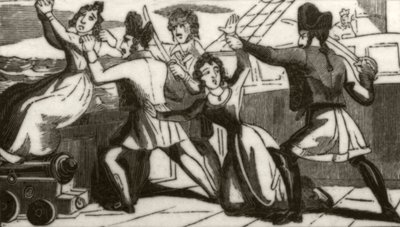 Mevrouw Glass en haar dochter smeken de piraten om hun leven te sparen, c.1836 door Unknown artist