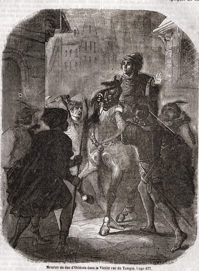 Moord op Lodewijk I van Valois, hertog van Orléans (1372 - 1407) in de Oude Rue du Temple door Jean Sans Peur - in 