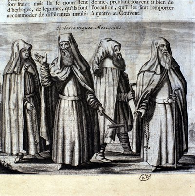 Muscovietische geestelijkheid, gravure door Unknown artist