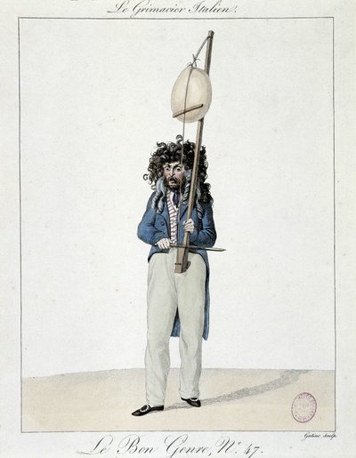 Muzikant op straat: de Italiaanse grimacier - gravure, Carnavalet door Unknown artist