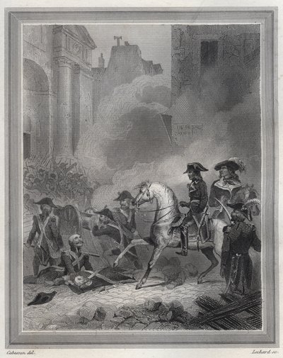 Napoleon verplettert royalistische opstand - Napoleon Bonaparte beveelt revolutionaire troepen in straatgevechten op 13 Vendemiaire (5 oktober) door Unknown artist